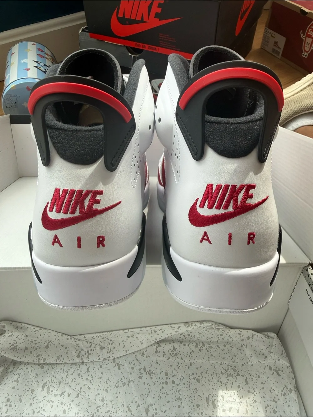 Jordan Retro High-Top Sneakers in White, Red & Black